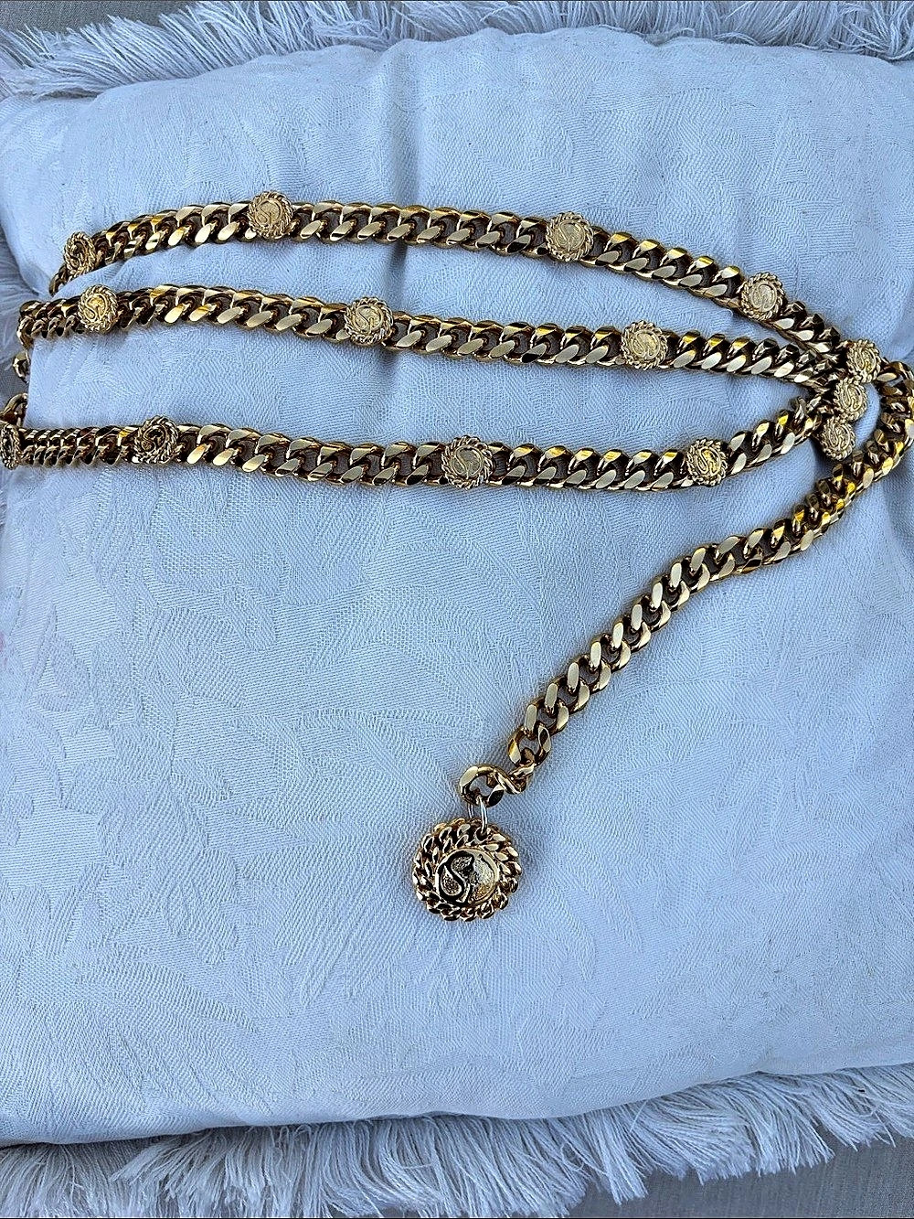 St. John Vintage Gold Plated SJ Logo Chain Link Swag Belt